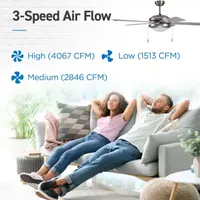 Commercial Cool 52” Modern Ceiling Fan With Lights Cools Up To 350 Sq Ft Featuring 3 Air Flow Speeds With Dual Chain