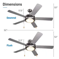 Commercial Cool 52” Modern Ceiling Fan With Lights Cools Up To 350 Sq Ft Featuring 3 Air Flow Speeds With Dual Chain