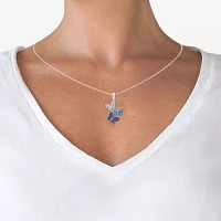 Crystal Butterflies Sterling Silver Pendant Necklace