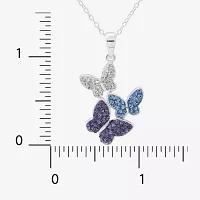 Crystal Butterflies Sterling Silver Pendant Necklace