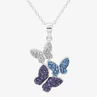 Crystal Butterflies Sterling Silver Pendant Necklace