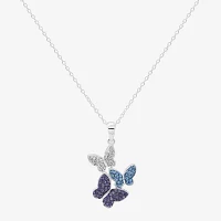 Crystal Butterflies Sterling Silver Pendant Necklace