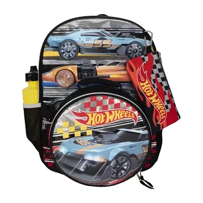 Licensed 5 Piece Hot Wheels Backpack Set with Matching Lunch Bag