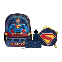 Licensed 5 Piece Superman Backpack Set with Matching Lunch Bag