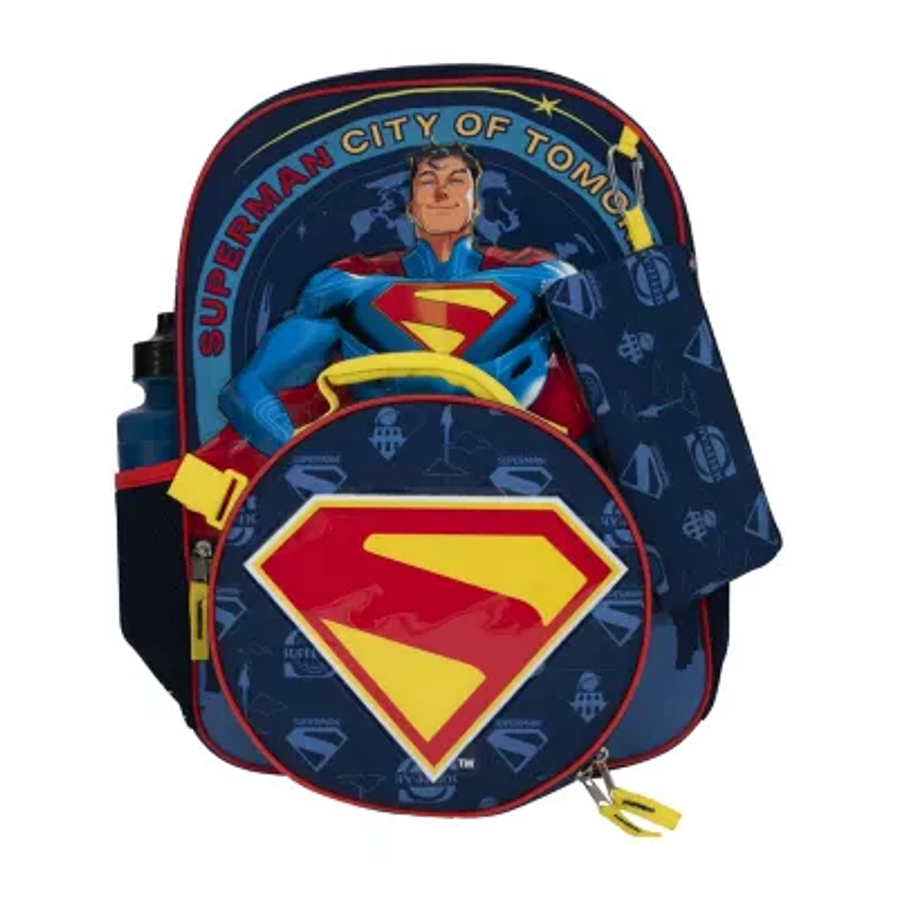 Licensed 5 Piece Superman Backpack Set with Matching Lunch Bag