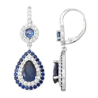 Lab-Created Sapphire & White Sapphire Sterling Silver Leverback Earrings