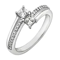 DiamonArt® Womens White Cubic Zirconia Sterling Silver Promise Ring