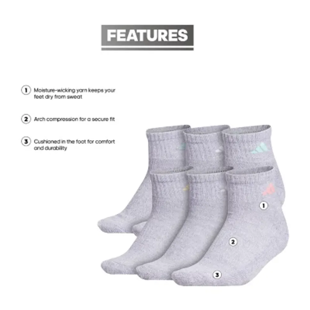 adidas Cushioned 6 Pair Quarter Ankle Socks Womens