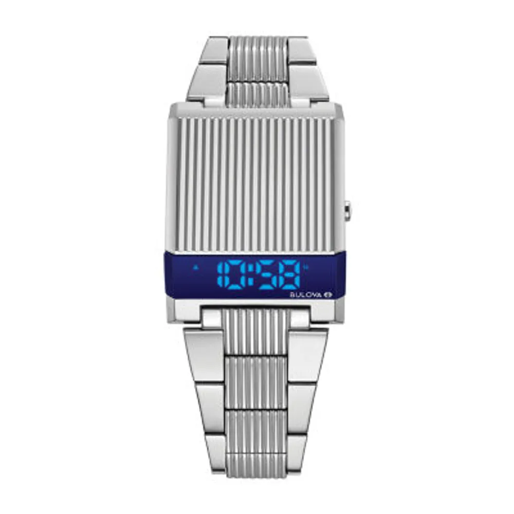 Bulova Computron Mens Silver Tone Stainless Steel Bracelet Watch 96c139