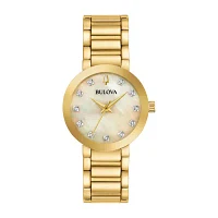 Bulova Futuro Womens Diamond Accent Gold Tone Stainless Steel Bracelet Watch 97p133