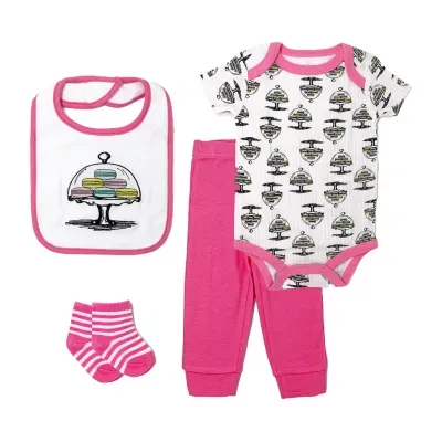 3 Stories Trading Company Baby Girls 4-pc. Round Neck Short Sleeve Bodysuit Set