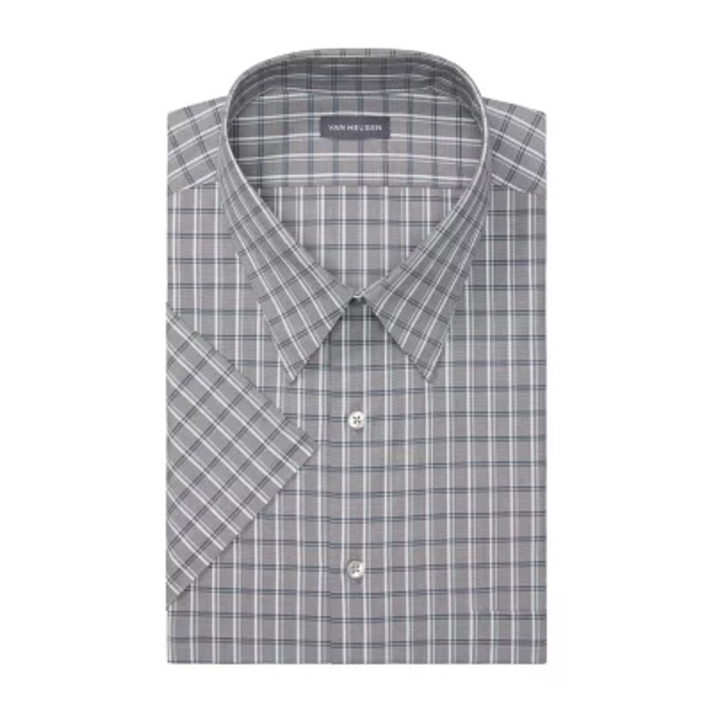 Van Heusen Slim Easy-Care Poplin Mens Fit Easy Care Short Sleeve Dress Shirt