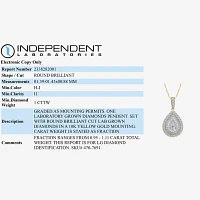 (H-I / I1) Womens 1 CT. T.W. Lab Grown White Diamond 10K Gold Pear Pendant Necklace