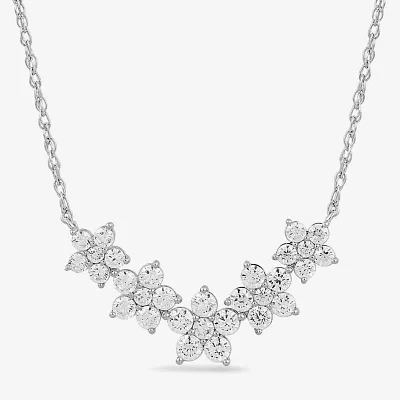 Diamond Blossom Womens 1 CT. T.W. Lab Grown White 10K Gold Flower Pendant Necklace