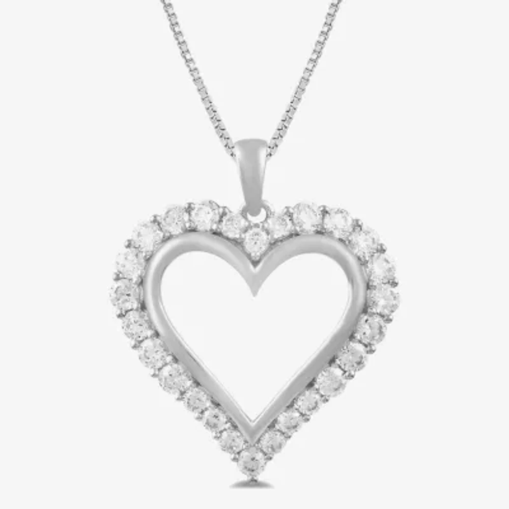 Womens 1 CT. T.W. Lab Grown White Diamond 10K Gold Heart Pendant Necklace