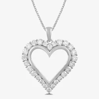 Womens 1 CT. T.W. Lab Grown White Diamond 10K Gold Heart Pendant Necklace