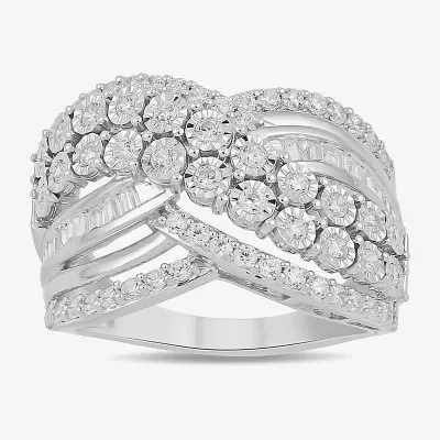 Womens 1 CT. T.W. Lab Grown White Diamond 10K or Yellow Gold Cocktail Ring