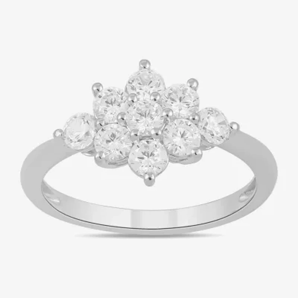 Diamond Blossom (H / I1-I2) Womens 1 CT. T.W. Lab Grown White 10K Gold Flower Cluster Cocktail Ring