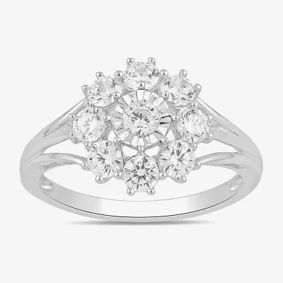 Diamond Blossom (H / I1-I2) Womens 1 CT. T.W. Lab Grown White 10K Gold Flower Cluster Cocktail Ring