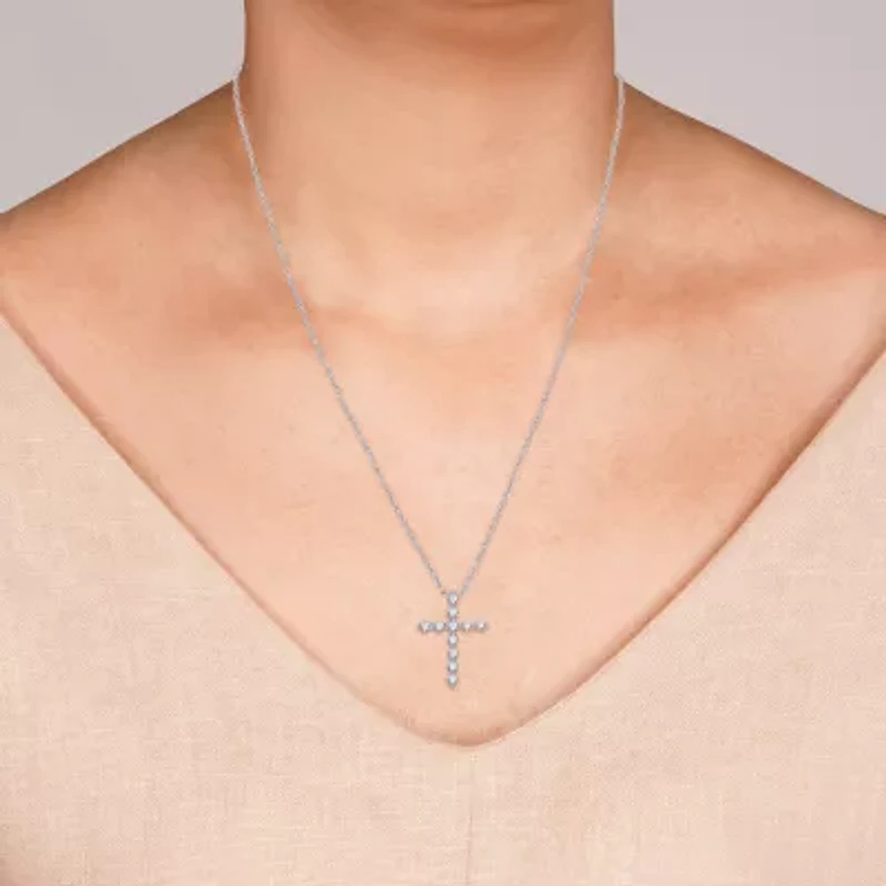 Womens /4 CT. T.W. Lab Grown White Diamond Sterling Silver Cross Pendant Necklace