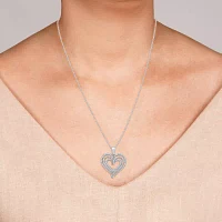 Womens 1 1/ CT. T.W. Lab Grown White Diamond 14K Rose Gold Over Silver Sterling Silver Heart Pendant Necklace