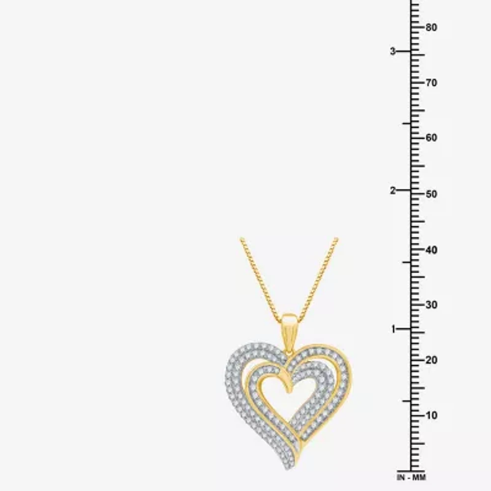 Womens 1 1/2 CT. T.W. Lab Grown White Diamond 14K Gold Over Silver Sterling Silver Heart Pendant Necklace