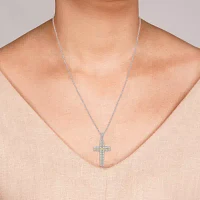 Womens 3/4 CT. T.W. Lab Grown White Diamond 14K Gold Over Silver Cross Pendant Necklace