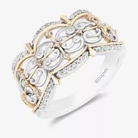 Enchanted Disney Fine Jewelry Womens 1/5 CT. Natural White Diamond 14K Two Tone Gold Over Silver Sterling Princess & The Frog Tiana Cocktail Ring