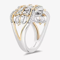 Enchanted Disney Fine Jewelry Womens 1/5 CT. Natural White Diamond 14K Two Tone Gold Over Silver Sterling Princess & The Frog Tiana Cocktail Ring