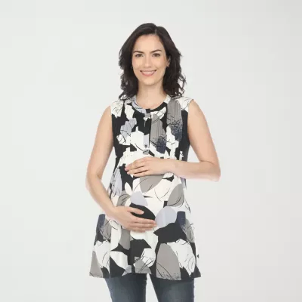 White Mark Maternity Womens Crew Neck Sleeveless Tunic Top