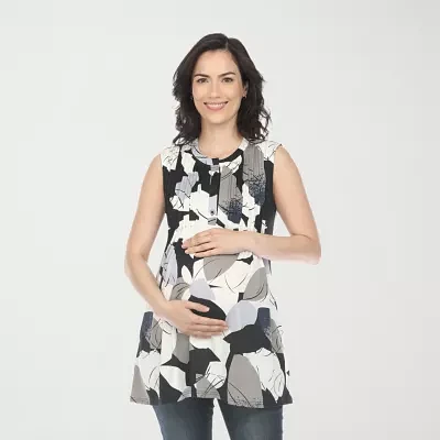 White Mark Maternity Womens Crew Neck Sleeveless Tunic Top