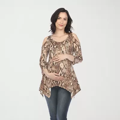 White Mark Maternity Womens Round Neck 3/4 Sleeve Tunic Top