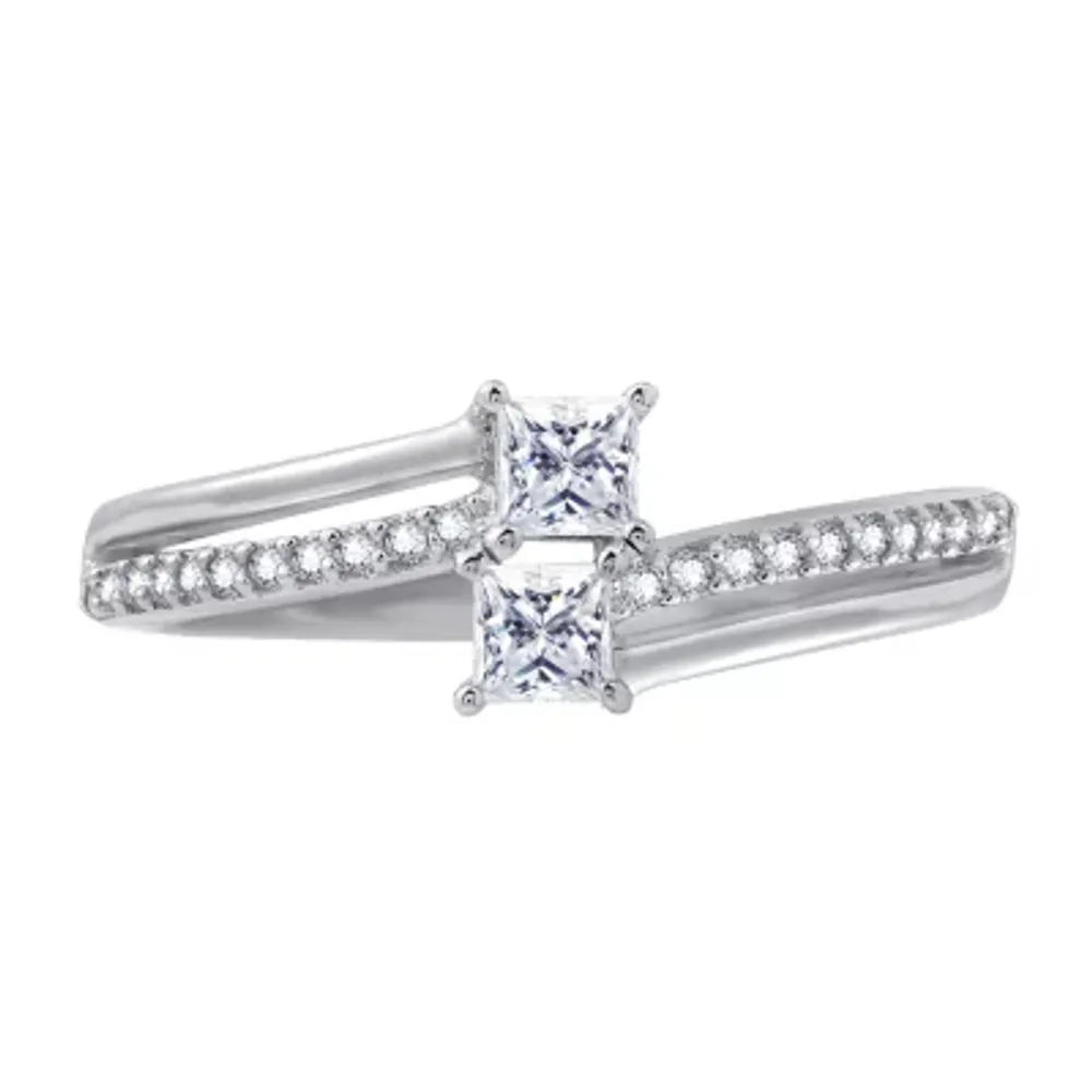 DiamonArt® Womens White Cubic Zirconia Sterling Silver Promise Ring