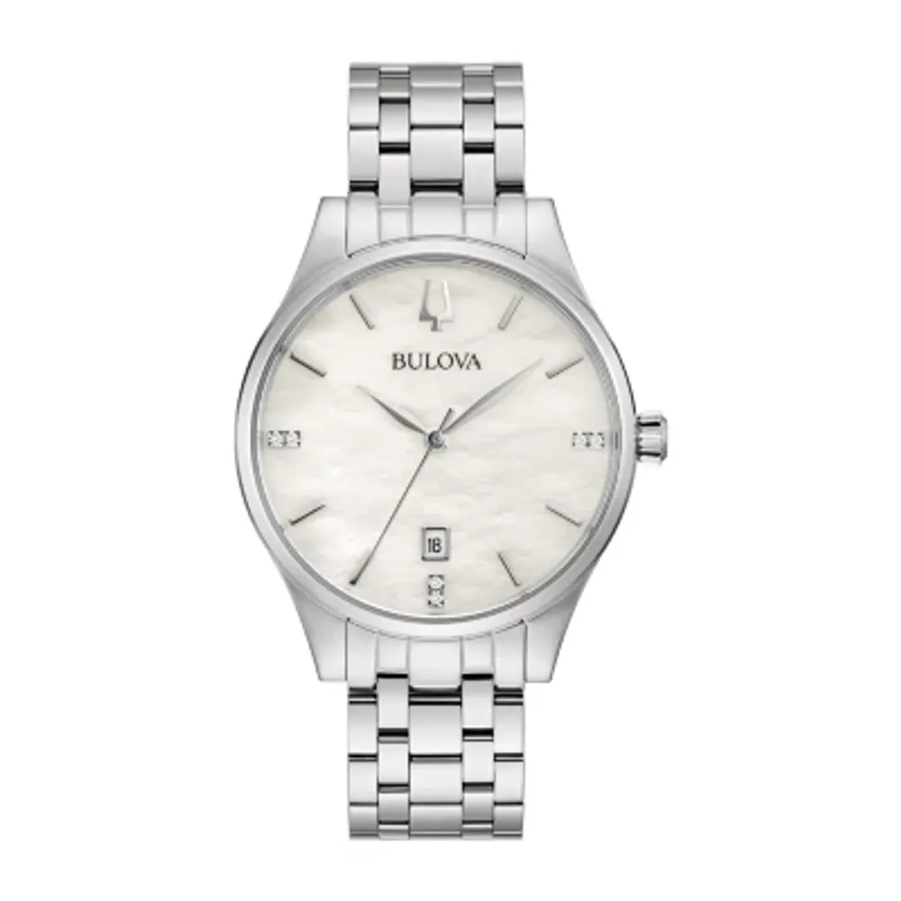 Bulova Classic Womens Diamond Accent Silver Tone Stainless Steel Bracelet Watch 96p220