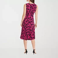 London Style Womens Sleeveless Floral Midi Fit + Flare Dress