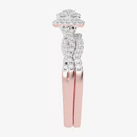 Womens 1/ CT. T.W. Natural White Diamond 10K Rose Gold Round Side Stone Halo Bridal Set