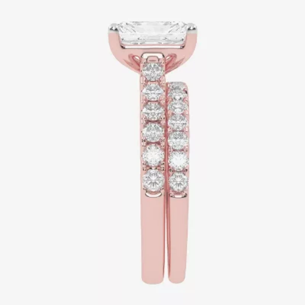 (G-H / Vs2-Si1) Womens 3 CT. T.W. Lab Grown White Diamond 14K Rose Gold Side Stone Bridal Set