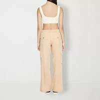 Forever 21 Elastic Waist Relaxed Twill Womens High Rise Wide Leg Cargo Pant-Juniors