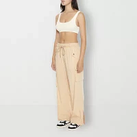 Forever 21 Elastic Waist Relaxed Twill Womens High Rise Wide Leg Cargo Pant-Juniors