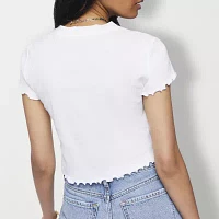 Forever 21 Lettuce Hem Womens Crew Neck Short Sleeve Crop Top Juniors