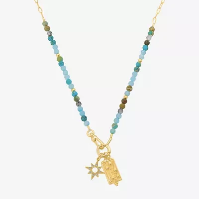 Footnotes Womens Blue Glass 10K Gold Over Brass 16 Inch Beaded Necklace