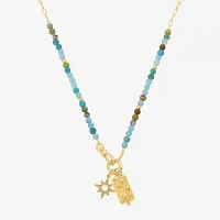 Footnotes Womens Blue Glass 10K Gold Over Brass 16 Inch Beaded Necklace