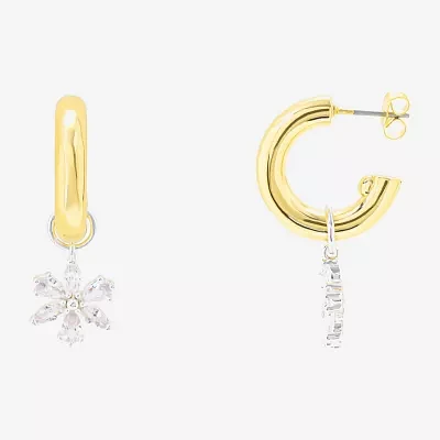 Sparkle Allure Womens Crystal 10K Gold Over Brass 17.9mm Flower Hoop Earrings