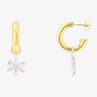 Sparkle Allure Womens Crystal 10K Gold Over Brass 17.9mm Flower Hoop Earrings