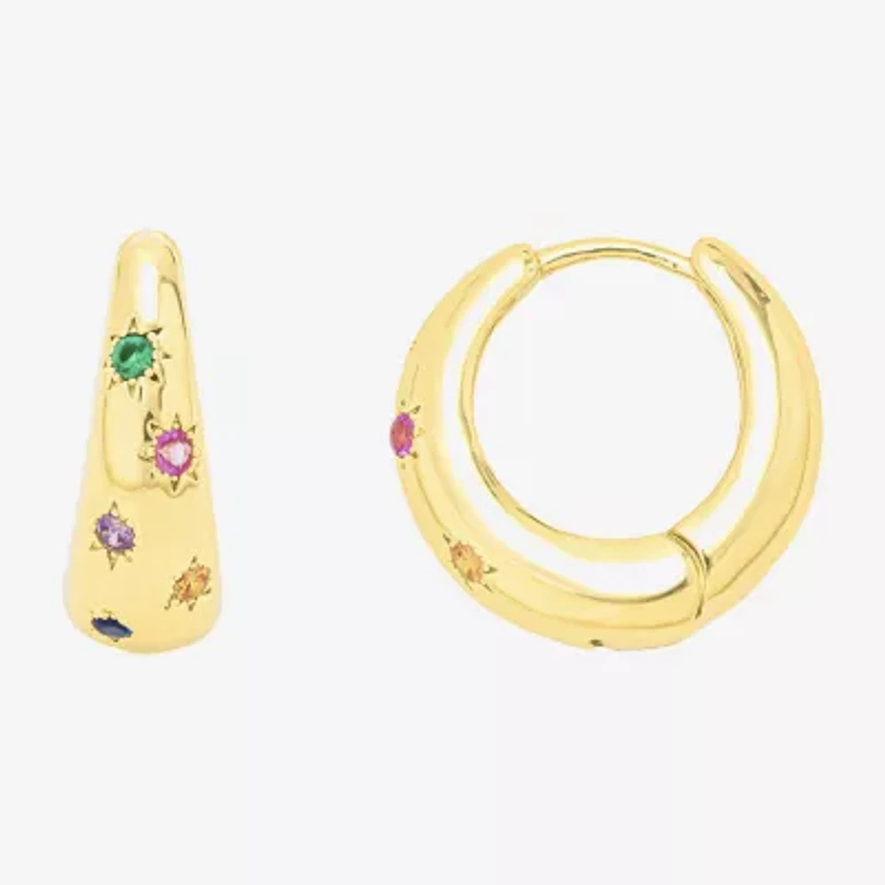 Sparkle Allure Silver Reflections Womens Multi Color Glass 10K Gold Over Brass 18.9mm Star Hoop Earrings