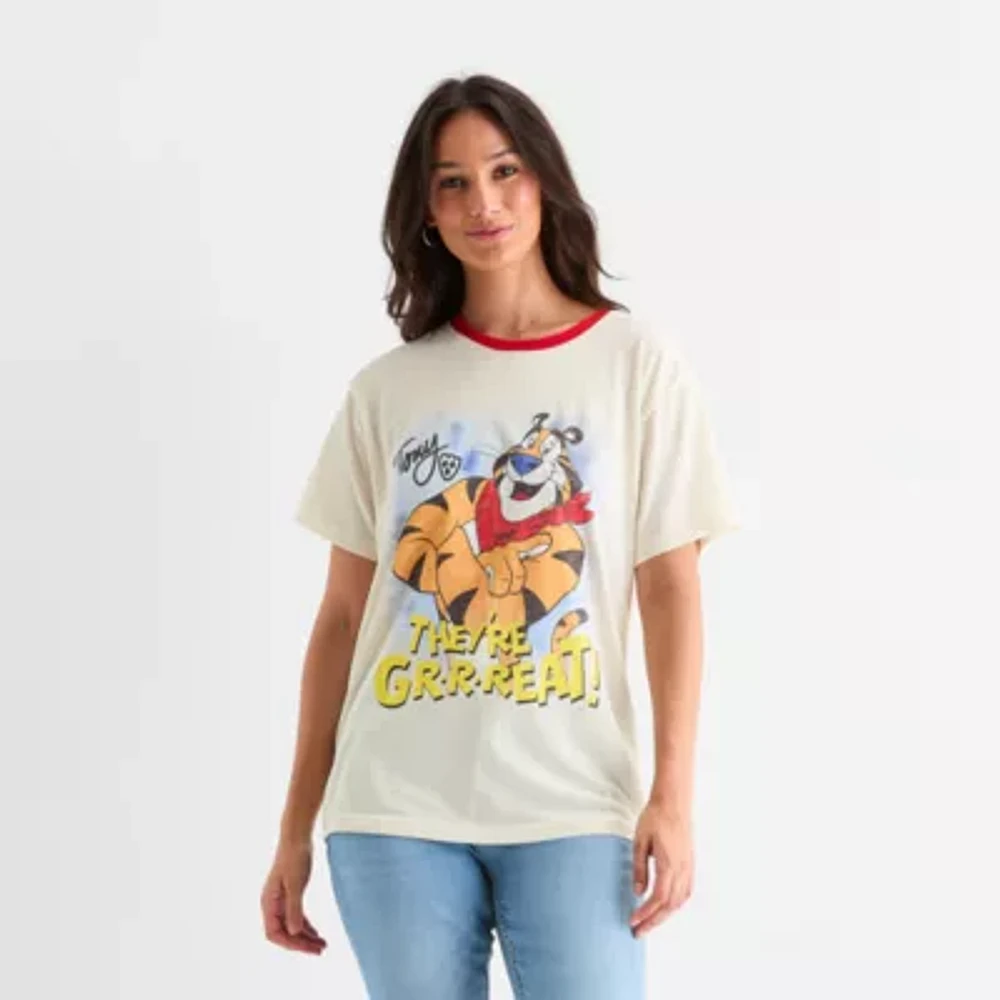 New World Juniors Frosted Flakes Boyfriend Tee Womens Crew Neck Short Sleeve Graphic T-Shirt