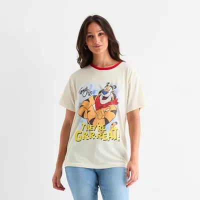 New World Juniors Frosted Flakes Boyfriend Tee Womens Crew Neck Short Sleeve Graphic T-Shirt