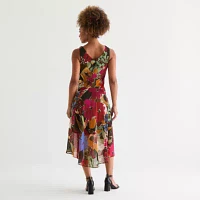 Robbie Bee Womens Sleeveless Floral Midi Fit + Flare Dress