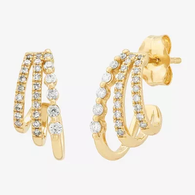 Womens 1/4 CT. T.W. Natural White Diamond 14K Gold 13mm Hoop Earrings