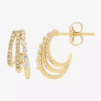 Womens 1/4 CT. T.W. Natural White Diamond 14K Gold 13mm Hoop Earrings